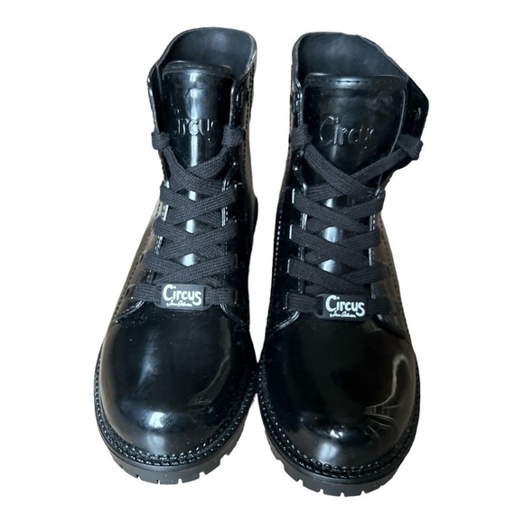 Sam Edelman Circus Black Shiny Rubber Lace Up Combat Boots, Size 6 - Picture 2 of 10